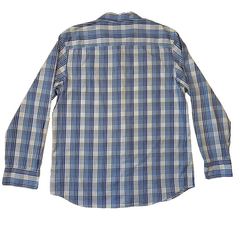 Calvin Klein Wash 100% Cotton Long Sleeve Button Down Blue/White Plaid Shirt, L - Picture 3 of 10
